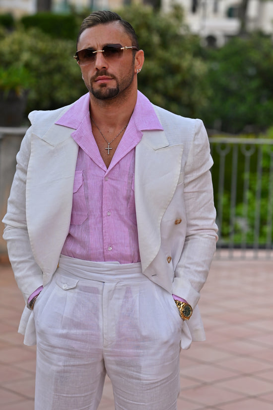 Giacca extensive doppiopetto in lino bianco