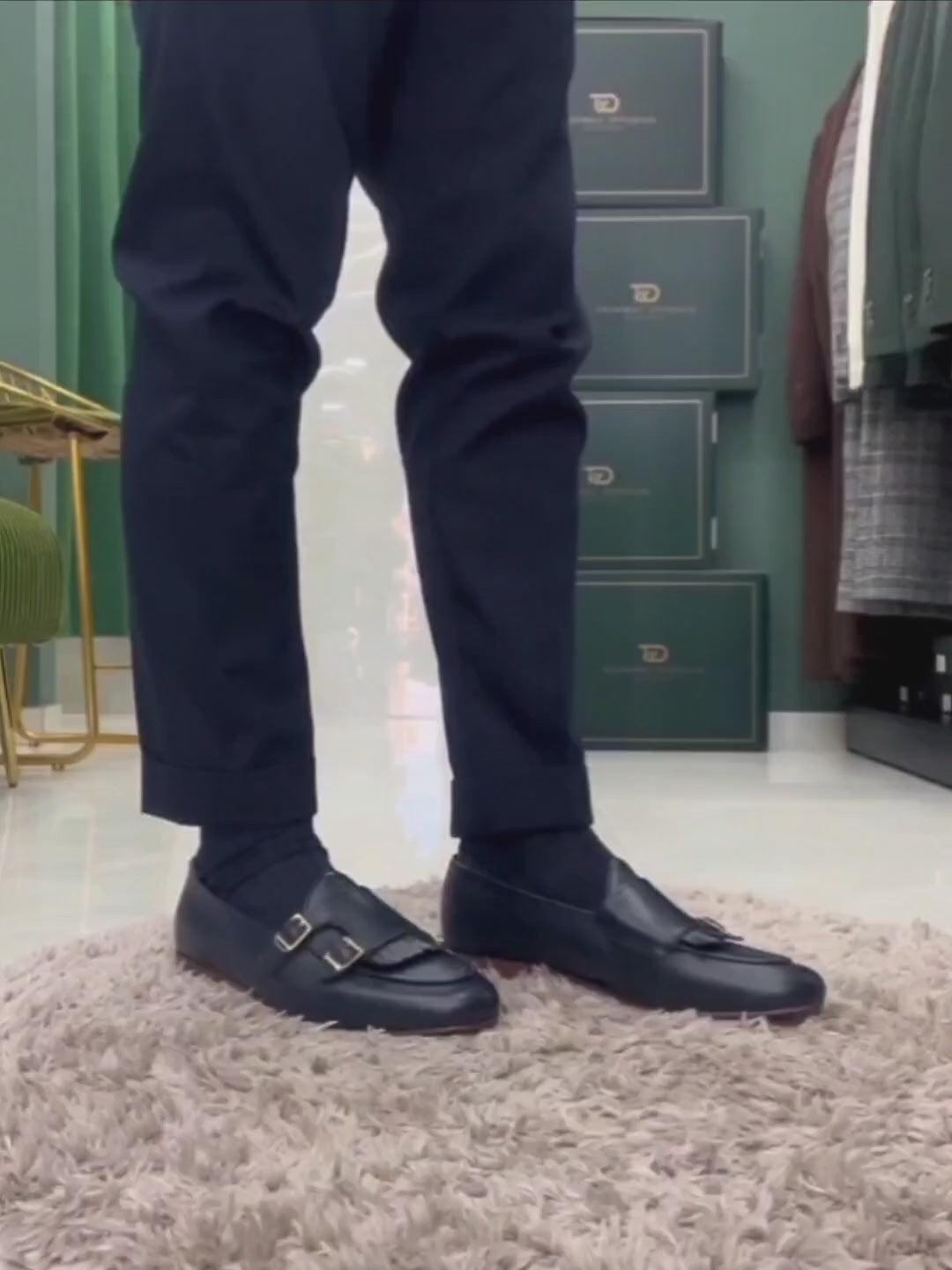 Mocassino doppia fibbia con frange blu