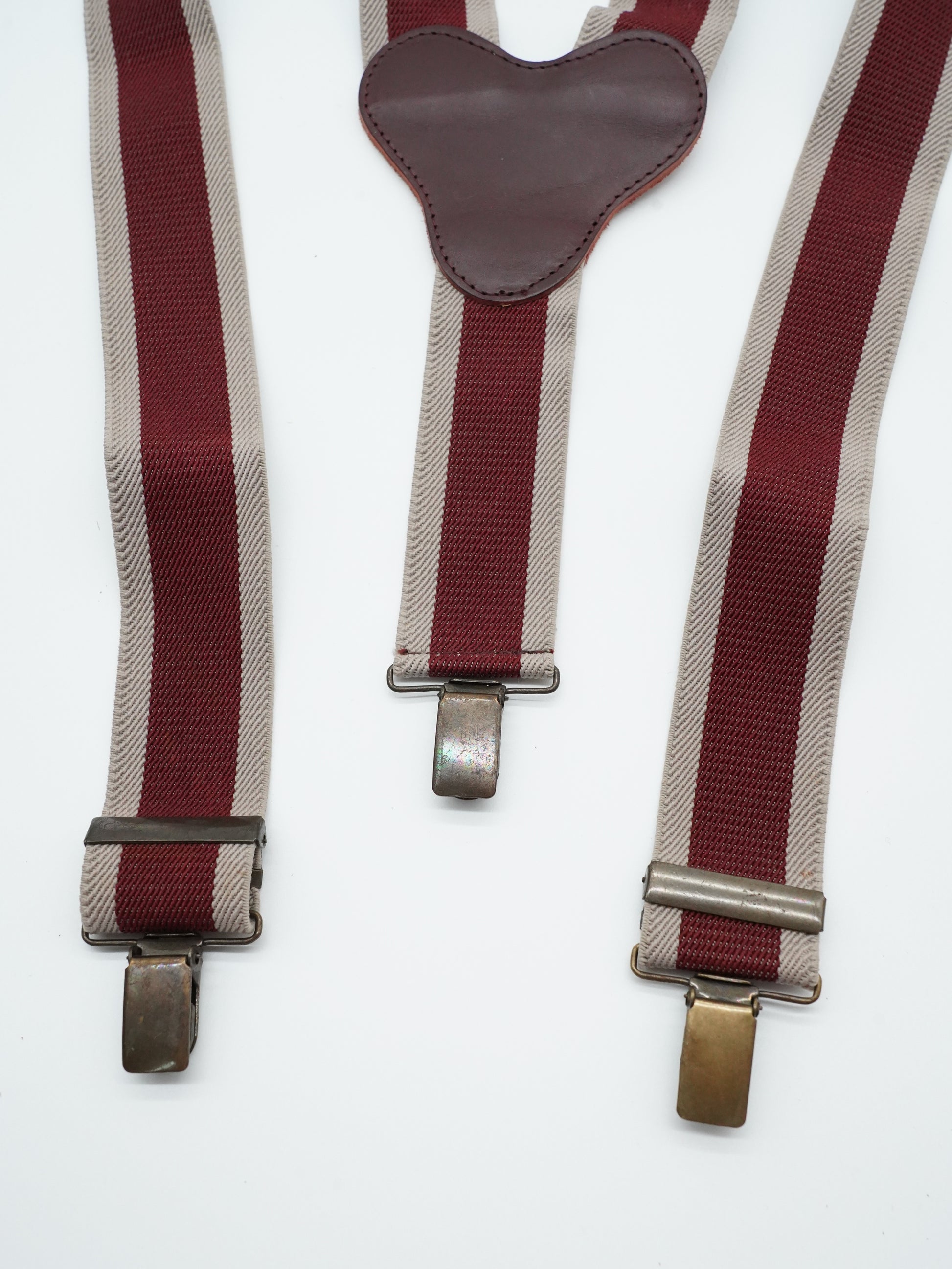 Bretelle con clip Bicolore Bordeaux e Beige con pelle Testa di Moro