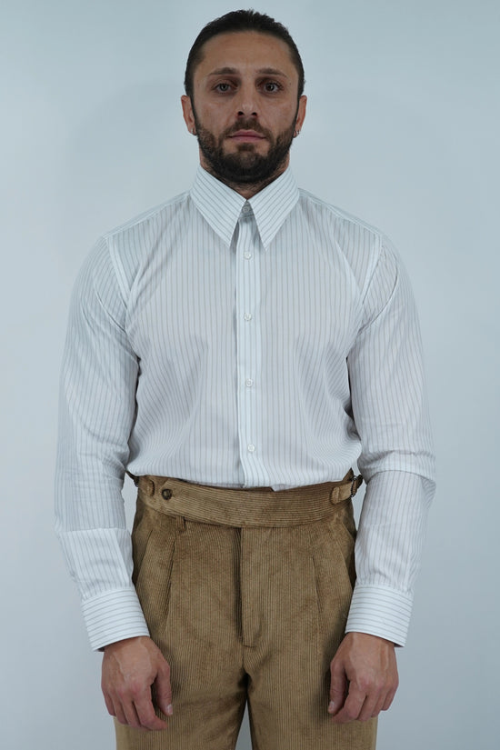 Camicia collo a vela bianca rigo beige