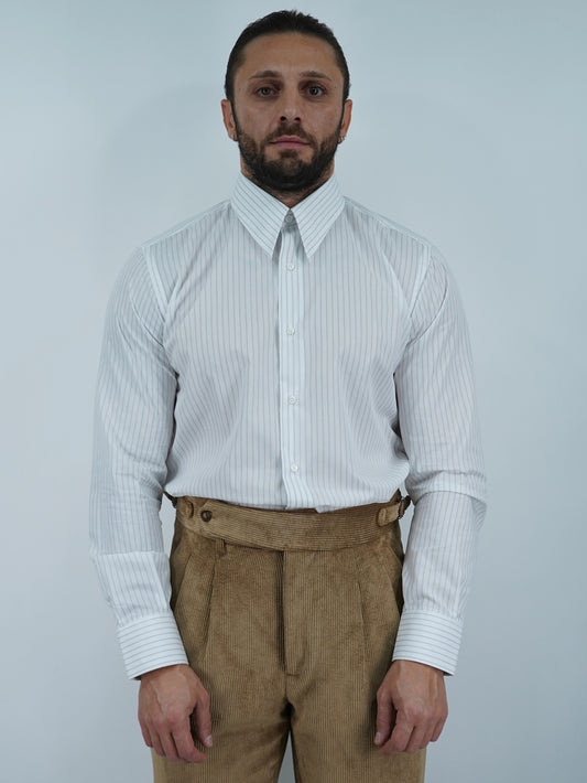 Camicia collo a vela bianca rigo beige
