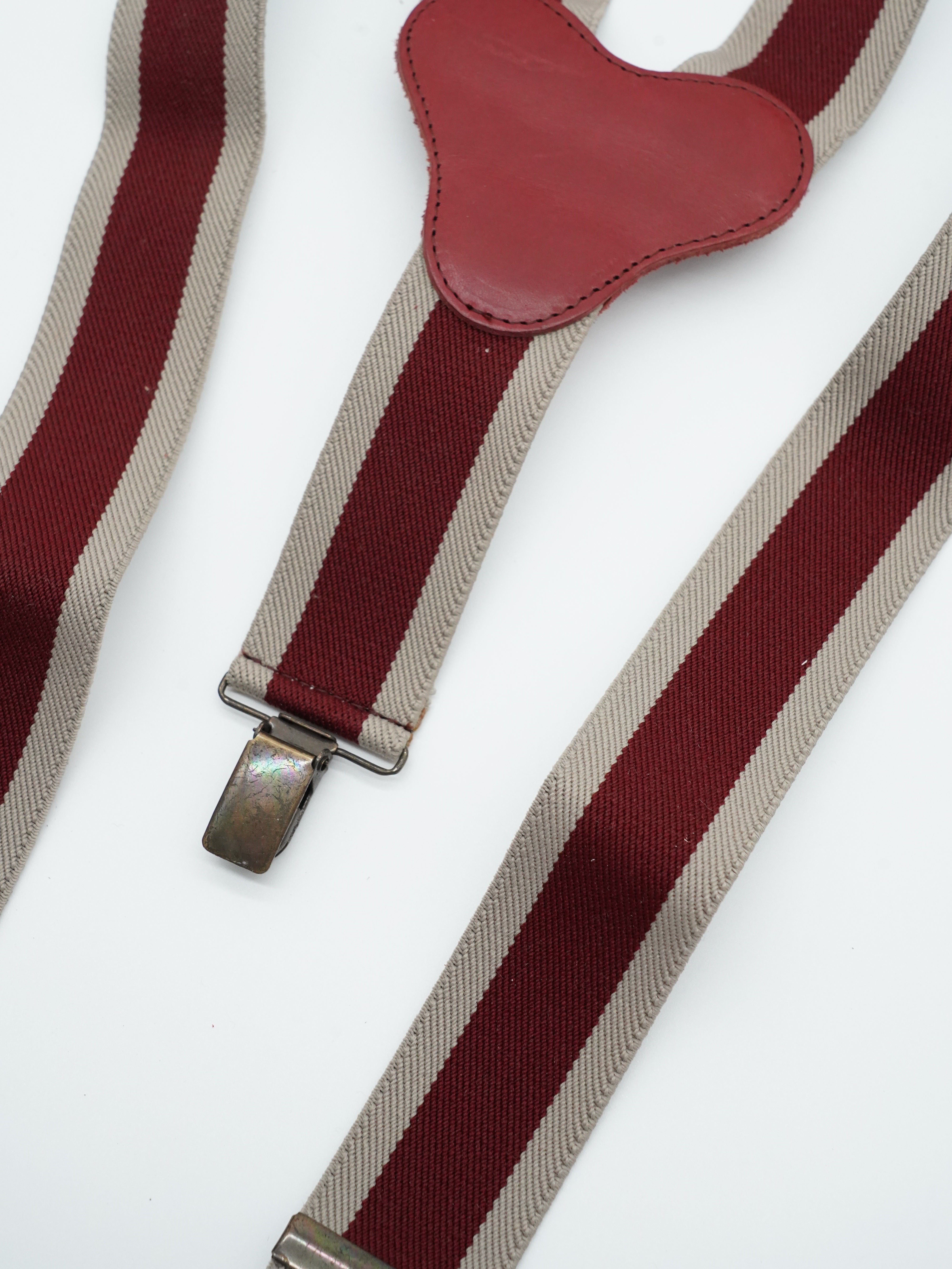 Bretelle con clip Bicolore Bordeaux e Beige con pelle Bordeaux