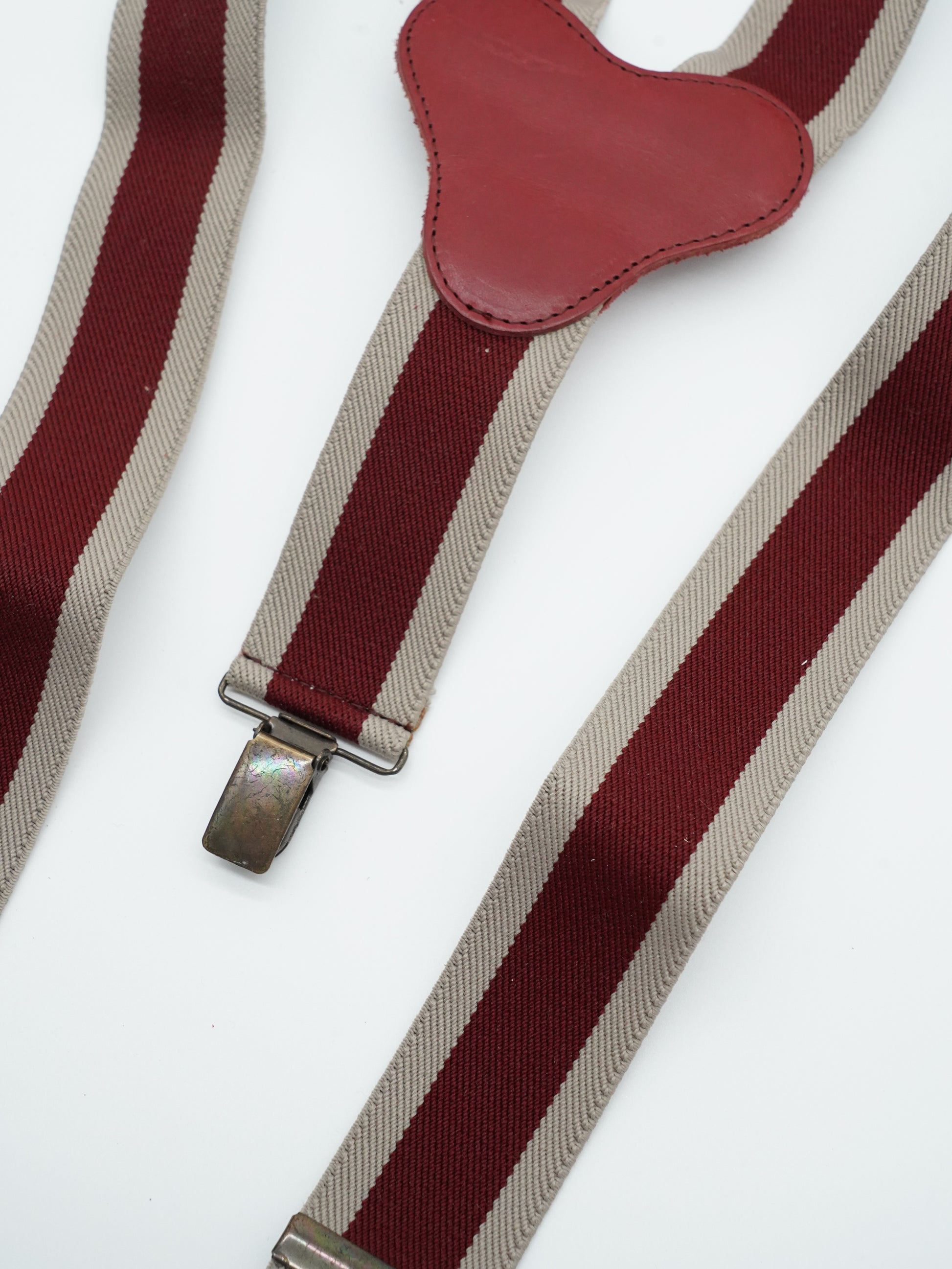 Bretelle con clip Bicolore Bordeaux e Beige con pelle Bordeaux