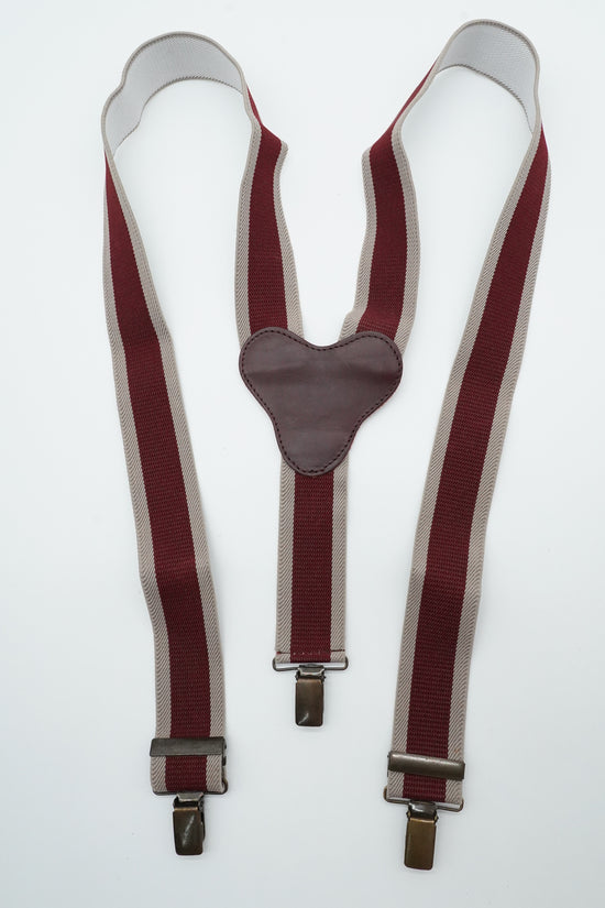 Bretelle con clip Bicolore Bordeaux e Beige con pelle Testa di Moro