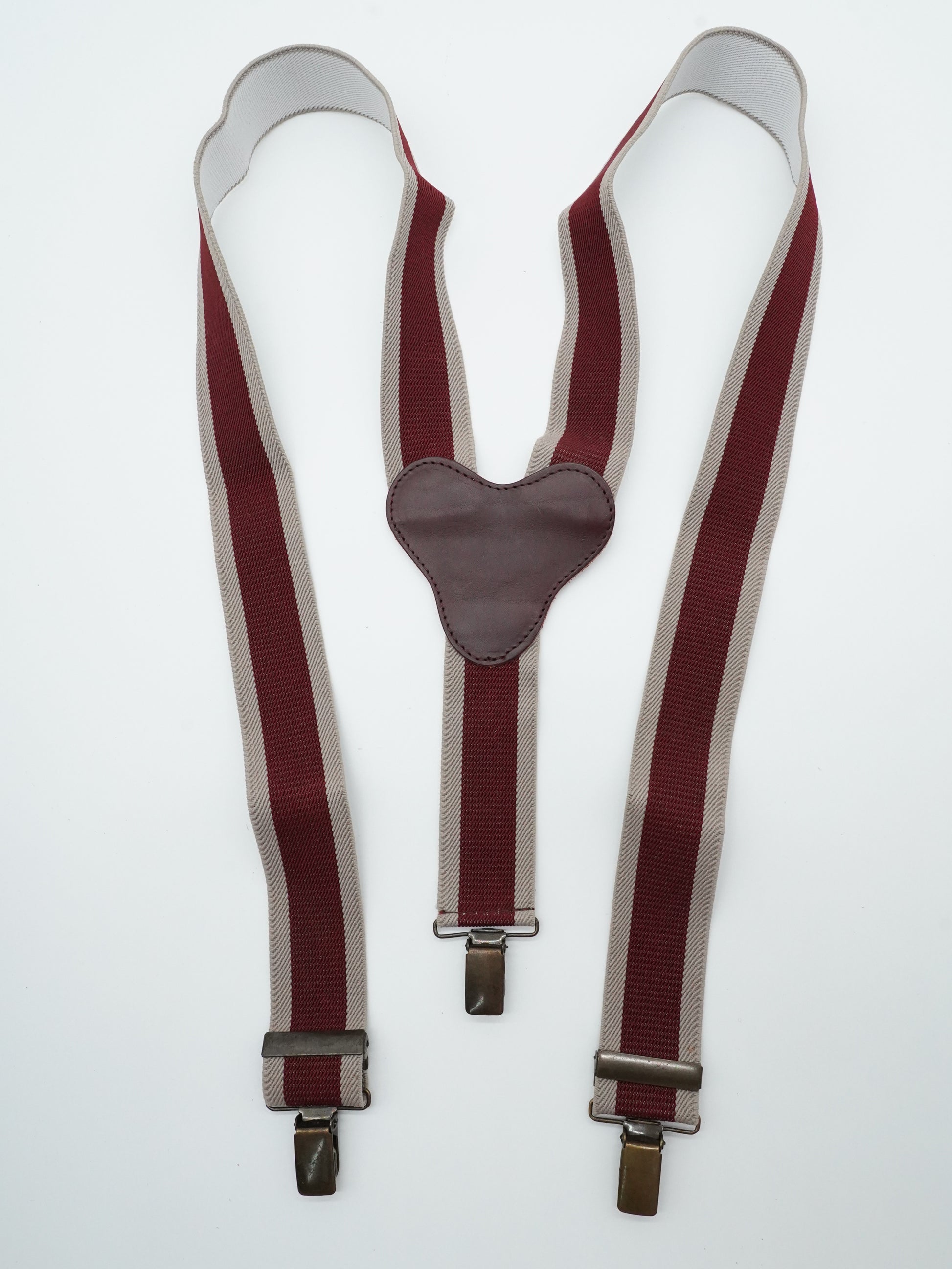 Bretelle con clip Bicolore Bordeaux e Beige con pelle Testa di Moro