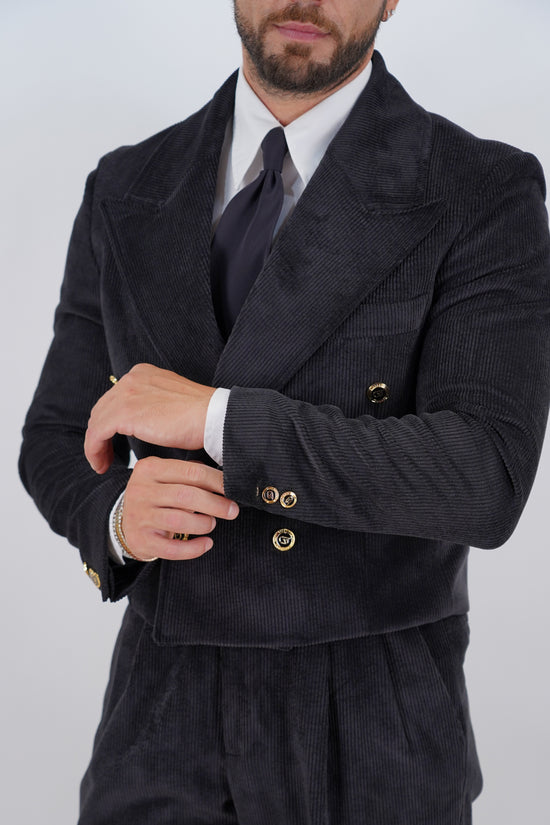 Giacca Cropped Doppiopetto in Velluto - Linea Extensive | Nero