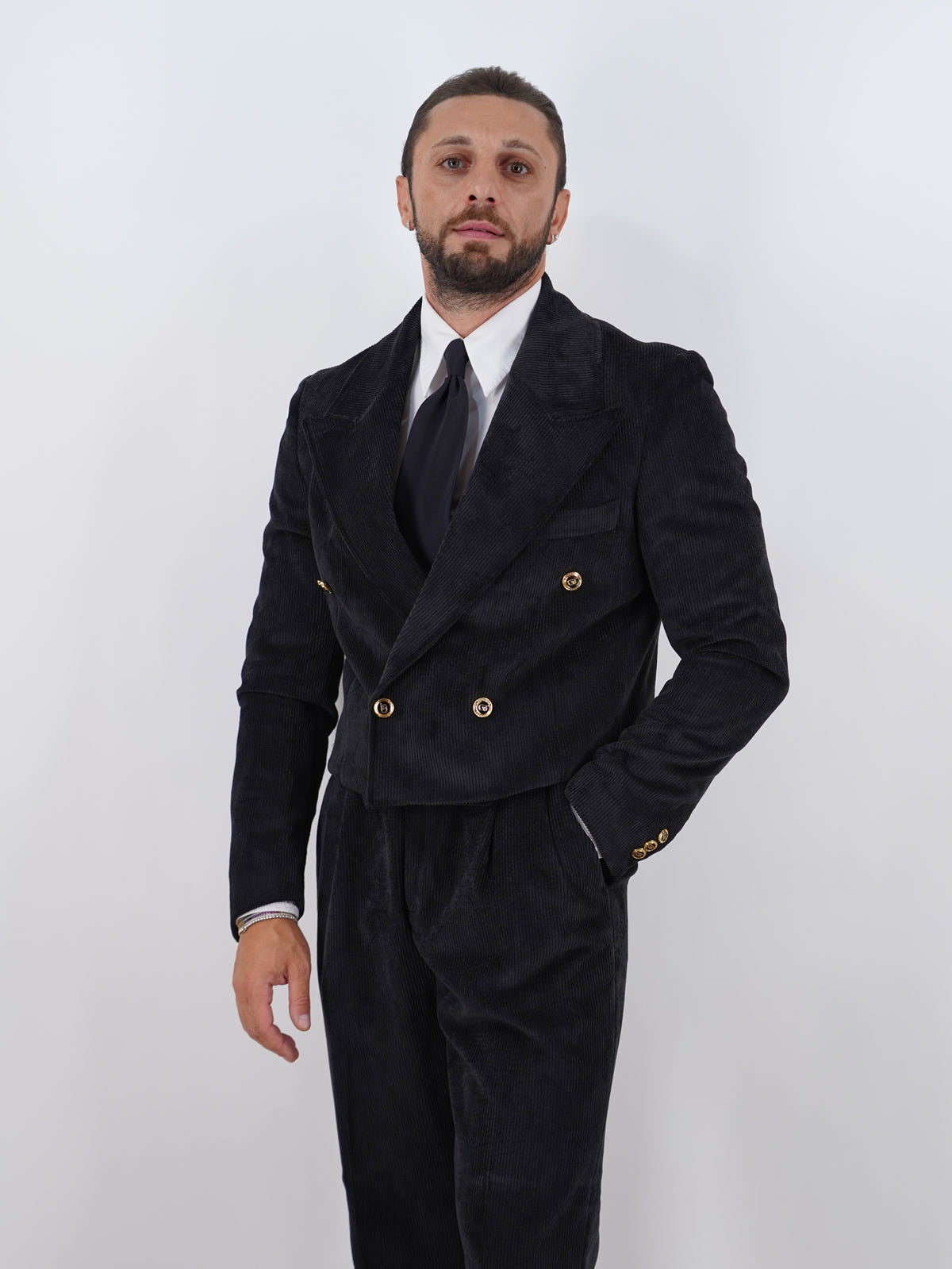 Giacca Cropped Doppiopetto in Velluto - Linea Extensive | Nero