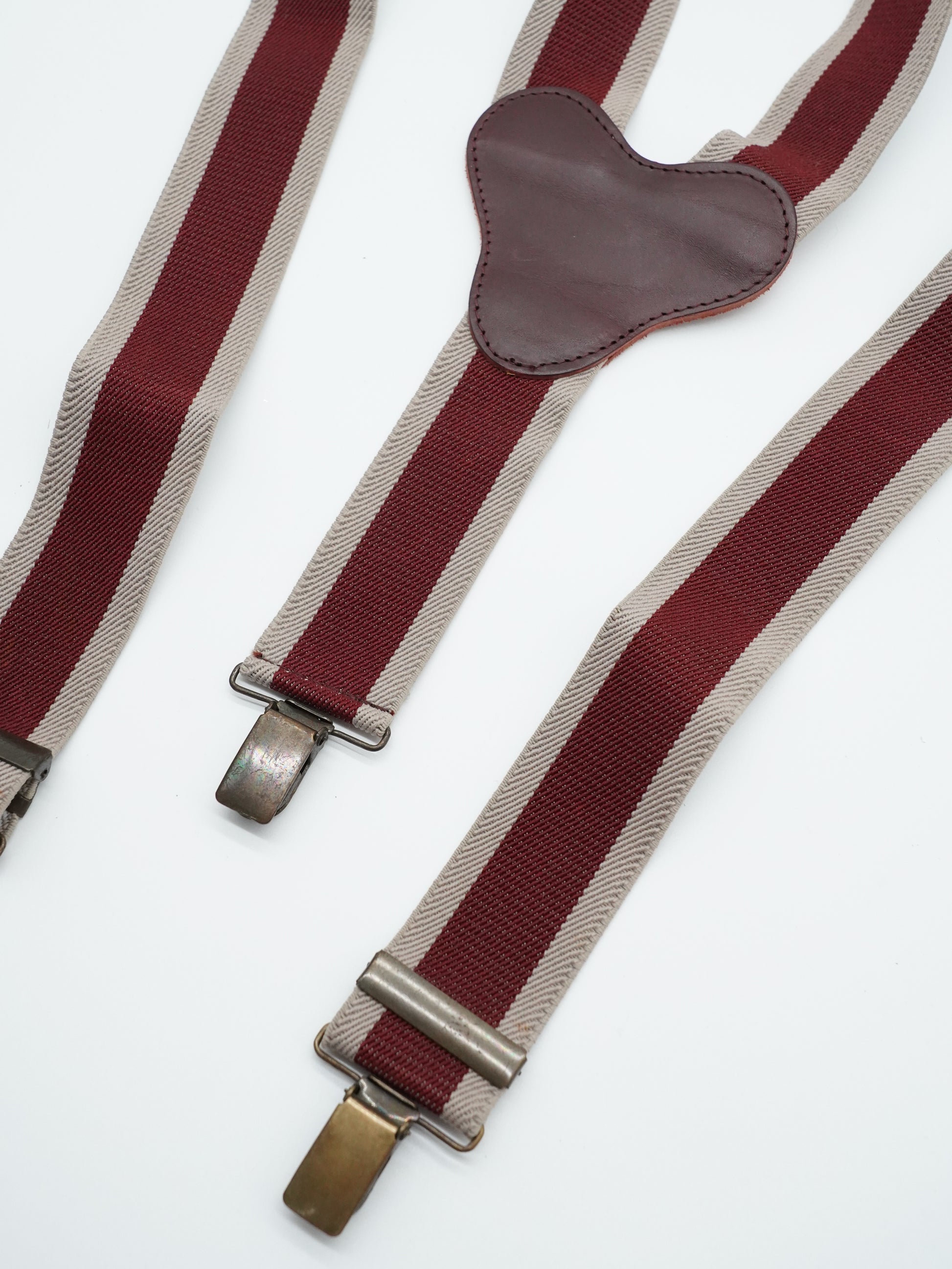 Bretelle con clip Bicolore Bordeaux e Beige con pelle Testa di Moro