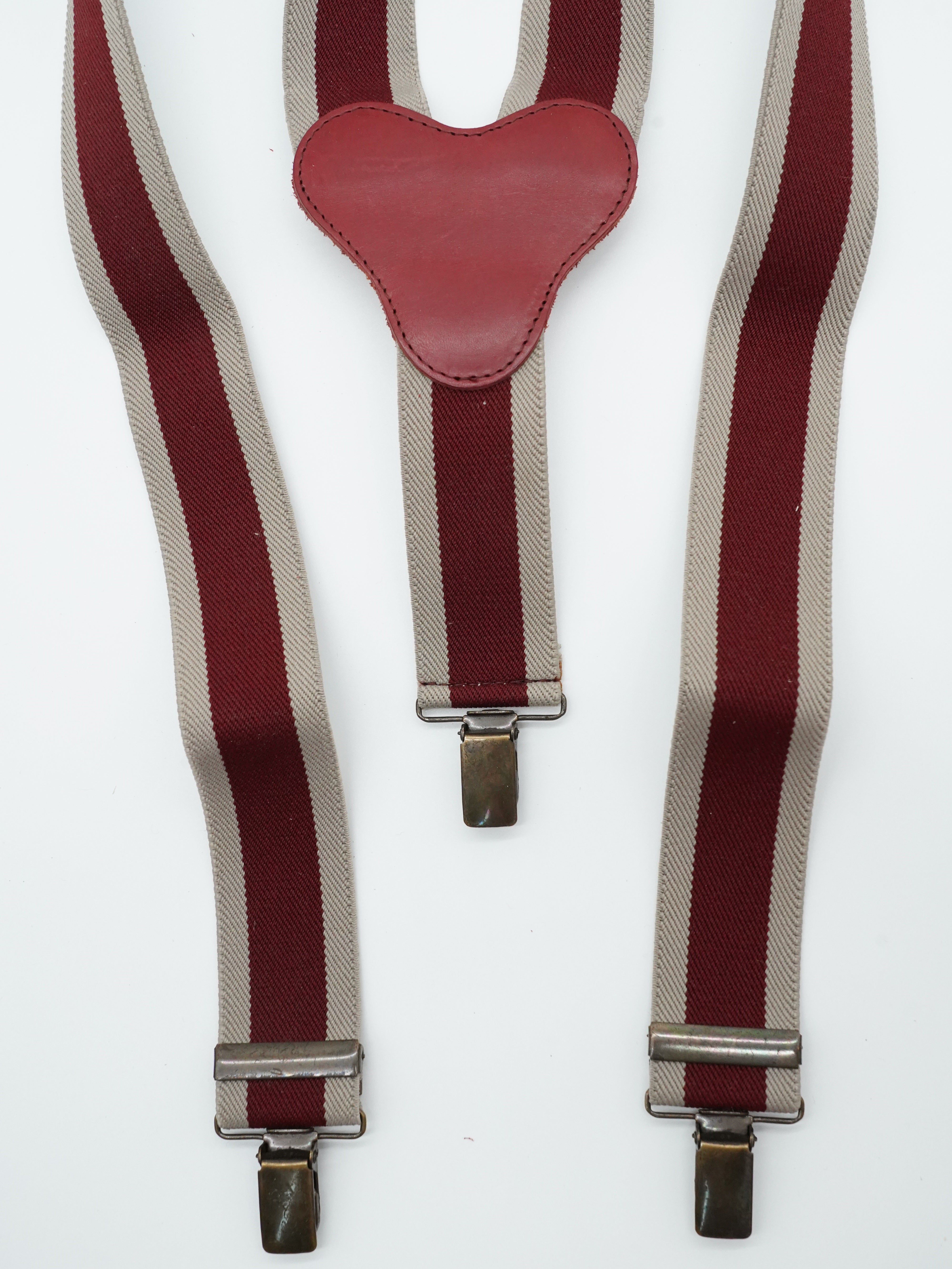 Bretelle con clip Bicolore Bordeaux e Beige con pelle Bordeaux