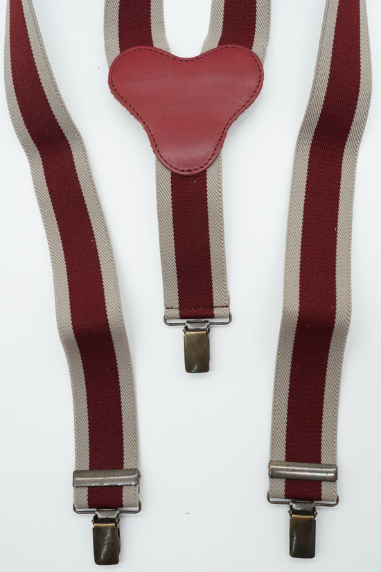 Bretelle con clip Bicolore Bordeaux e Beige con pelle Bordeaux