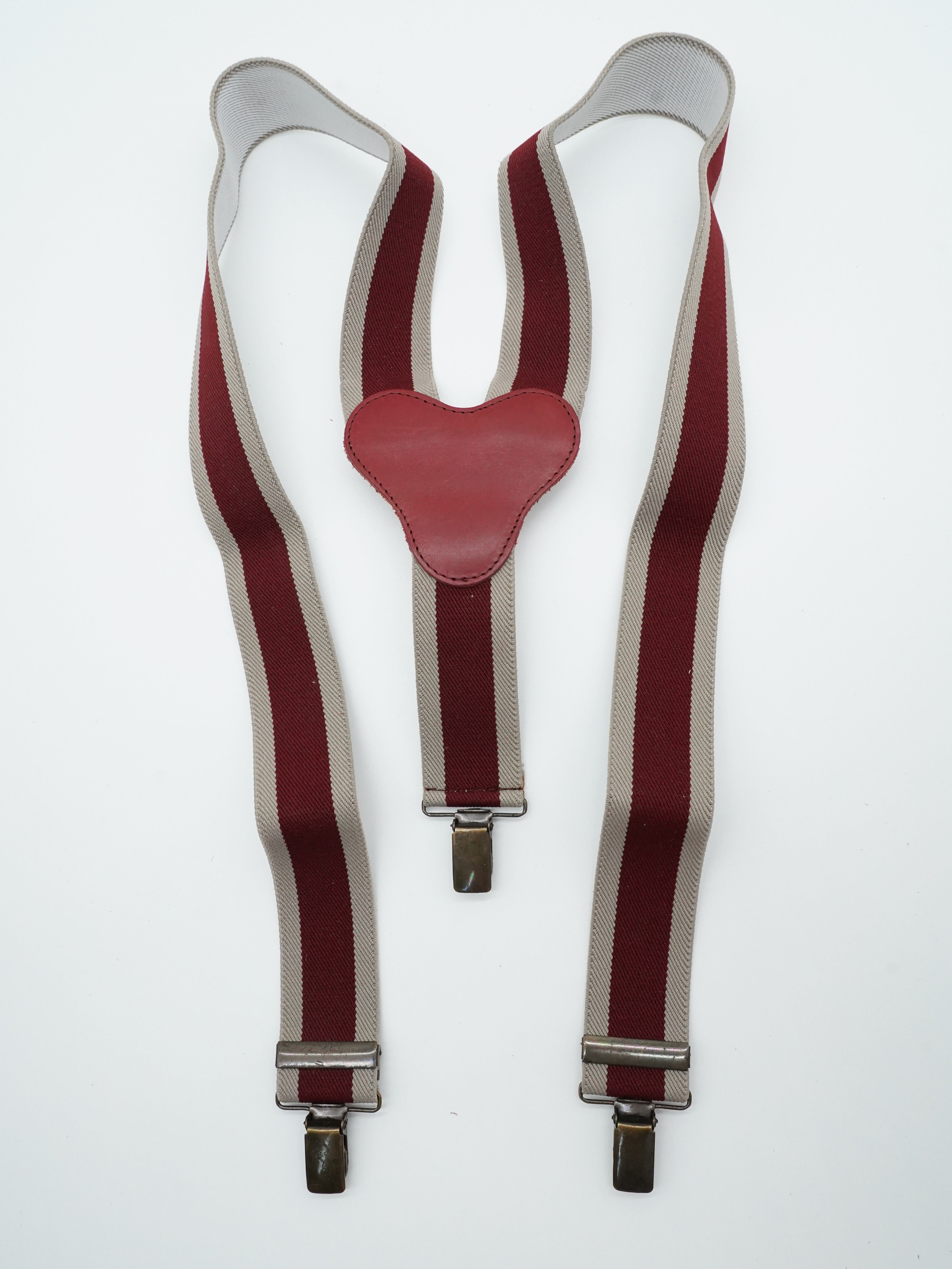 Bretelle con clip Bicolore Bordeaux e Beige con pelle Bordeaux