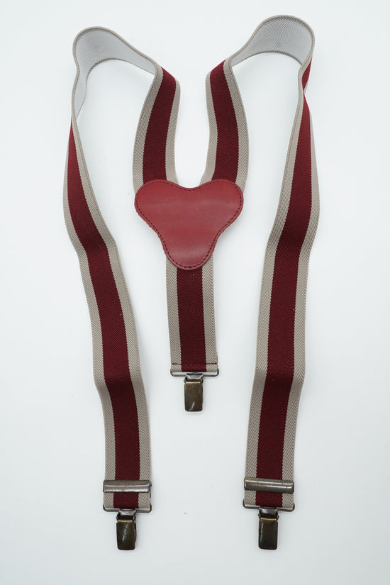 Bretelle con clip Bicolore Bordeaux e Beige con pelle Bordeaux
