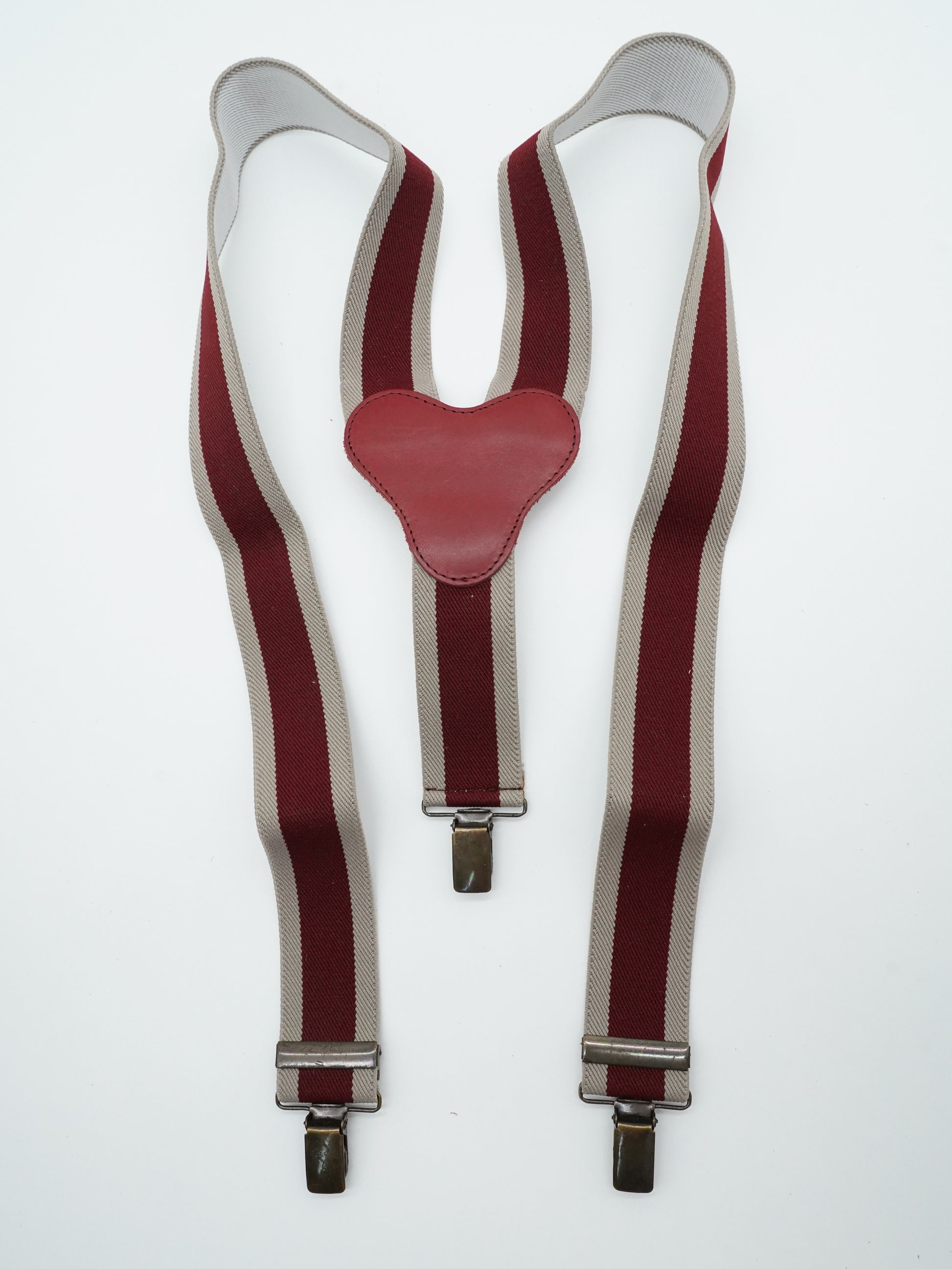 Bretelle con clip Bicolore Bordeaux e Beige con pelle Bordeaux
