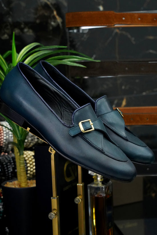 Mocassini blu con fibbia