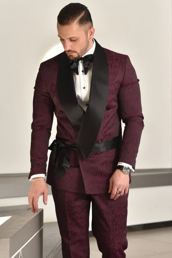 Smoking sciallato doppiopetto damascato con cintura