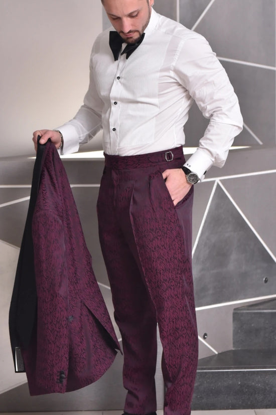 Smoking sciallato doppiopetto damascato con cintura