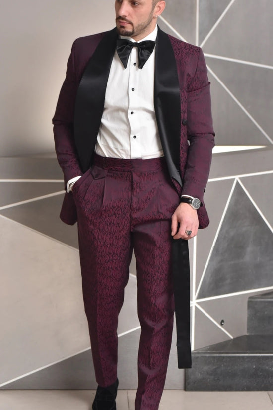 Smoking sciallato doppiopetto damascato con cintura