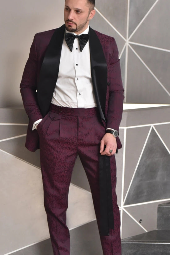 Smoking sciallato doppiopetto damascato con cintura