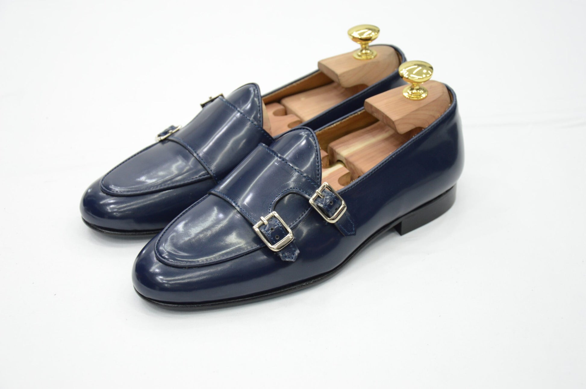 Mocassino doppia fibbia abrasivato blu