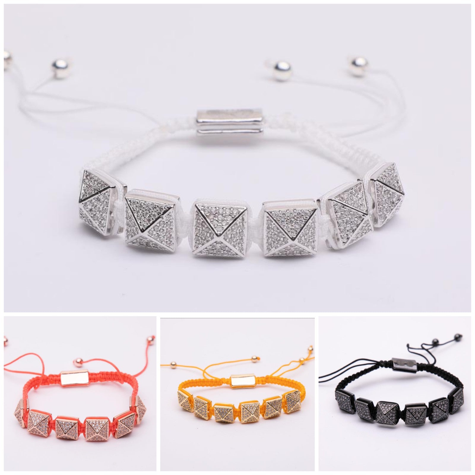 Bracciale in metallo e cotone modello prisma