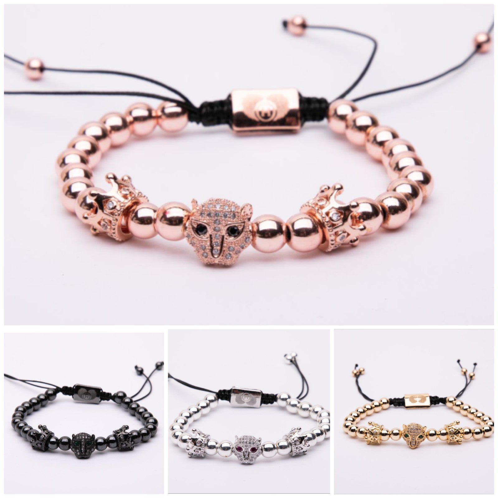 Bracciale in metallo modello pantera con doppia corona