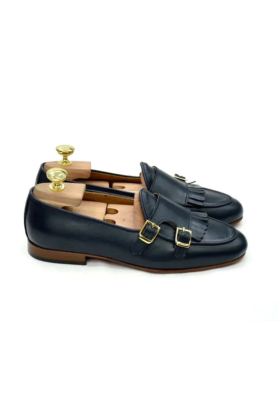 Mocassini doppia fibbia con frange blu
