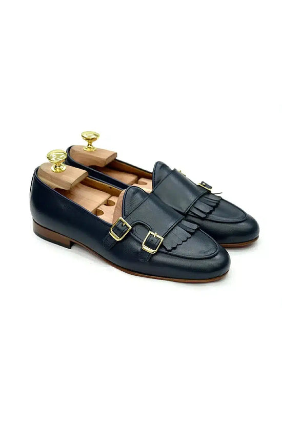 Mocassini doppia fibbia con frange blu