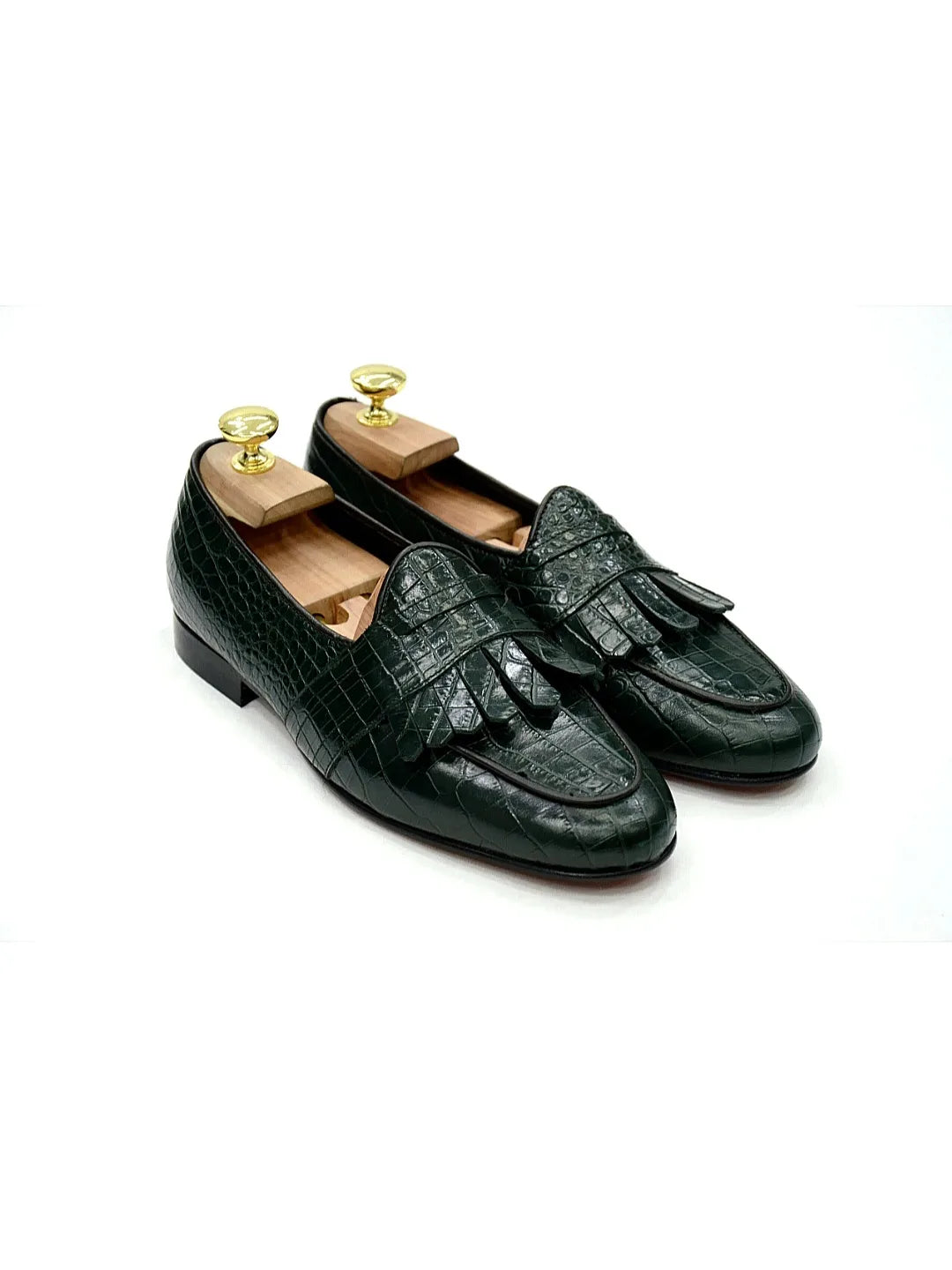 Mocassini con benda e frange cocco verde