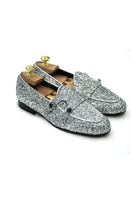 Mocassino Glitterato Argento con applicazioni in Pietra