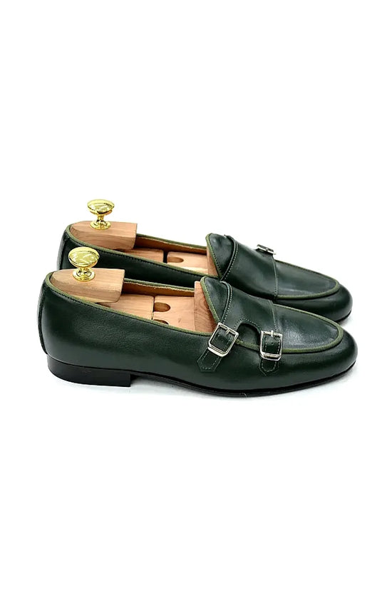 Mocassino doppia fibbia verde