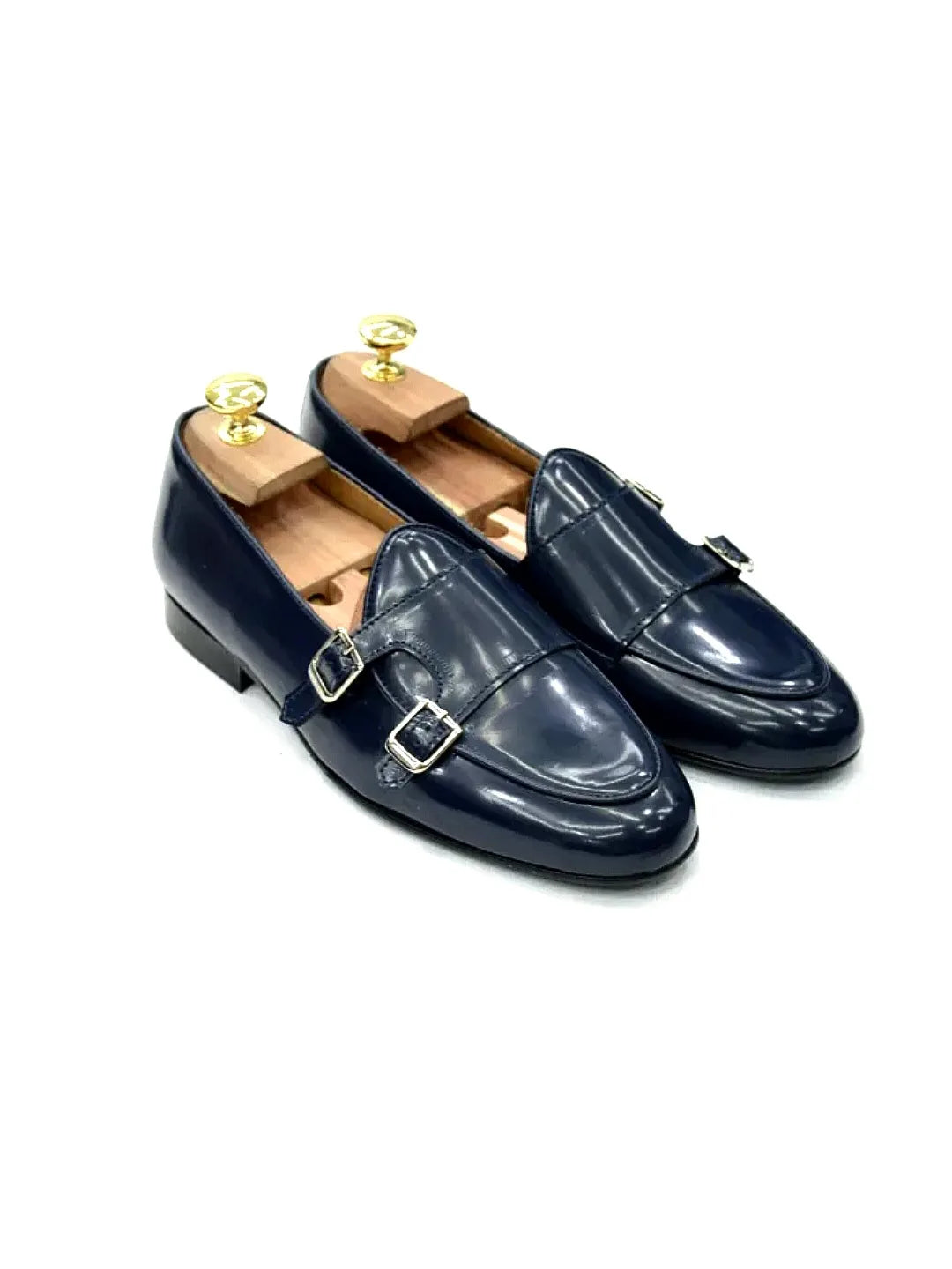 Mocassino doppia fibbia abrasivato blu