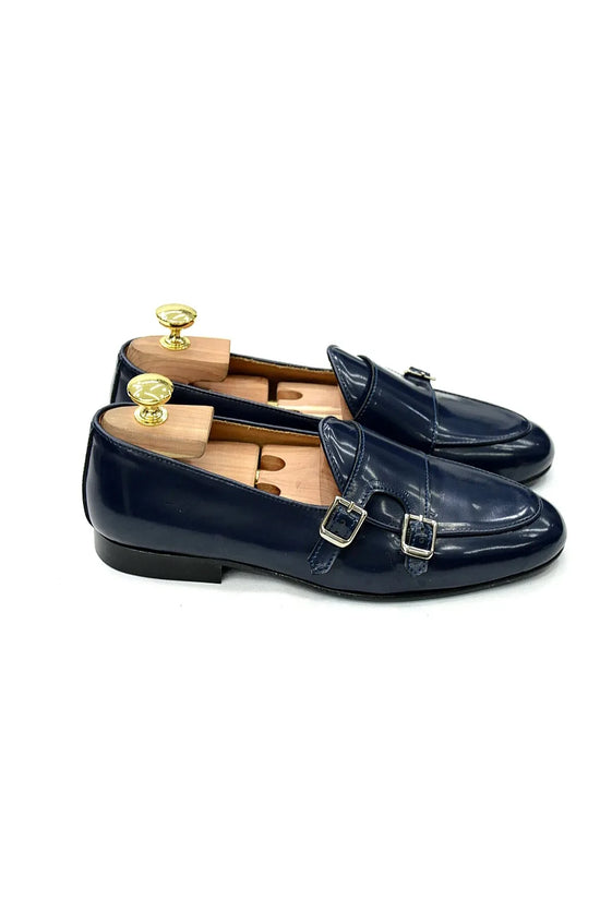 Mocassino doppia fibbia abrasivato blu