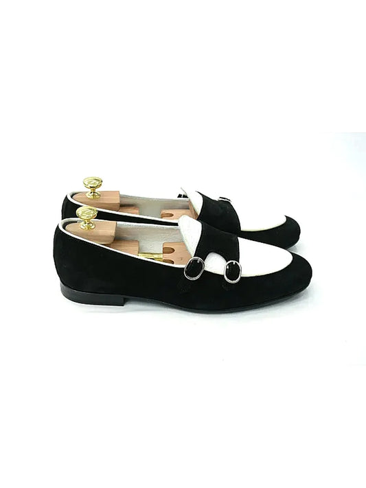 Mocassino doppia fibbia nero/bianco