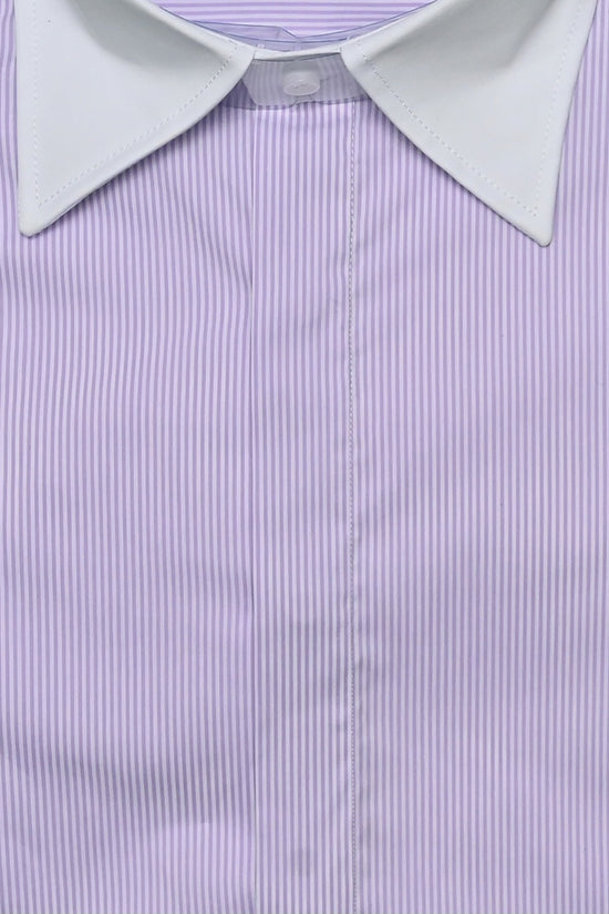 Camicia fantasia mille righe collo a vela con bottoni a scomparsa Lilla