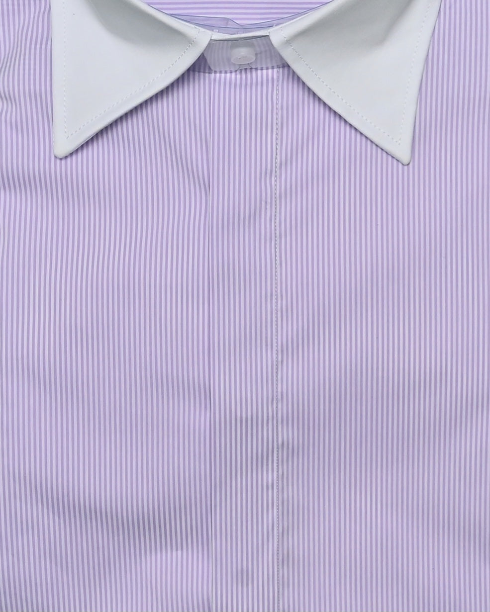 Camicia fantasia mille righe collo a vela con bottoni a scomparsa Lilla