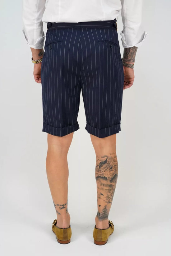 Bermuda 4 Bottoni - Fibbie Stringenti Laterali | Blu Gessato