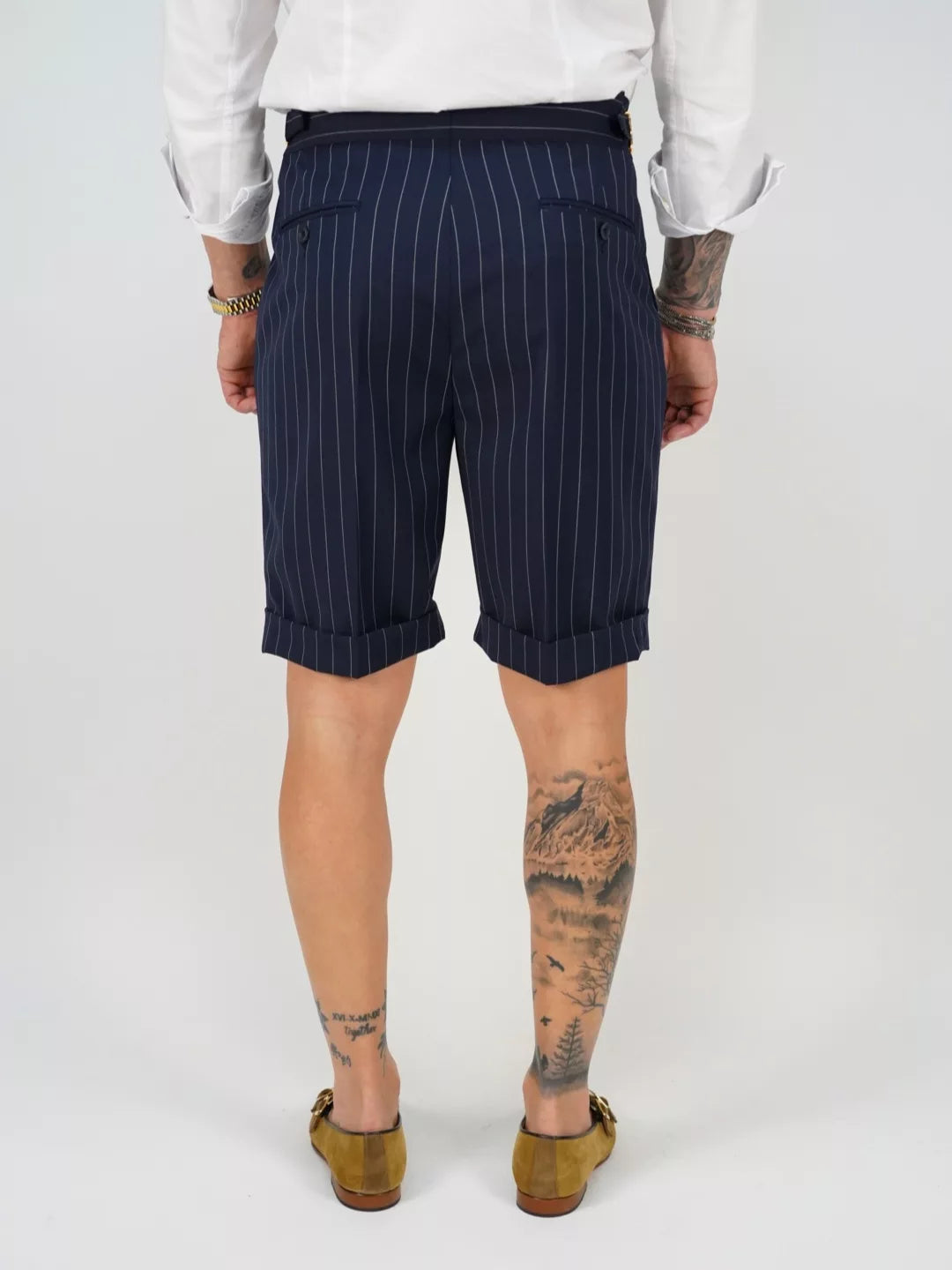 Bermuda 4 Bottoni - Fibbie Stringenti Laterali | Blu Gessato