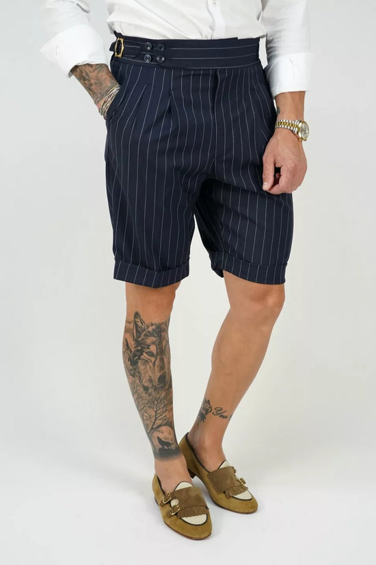 Bermuda 4 Bottoni - Fibbie Stringenti Laterali | Blu Gessato