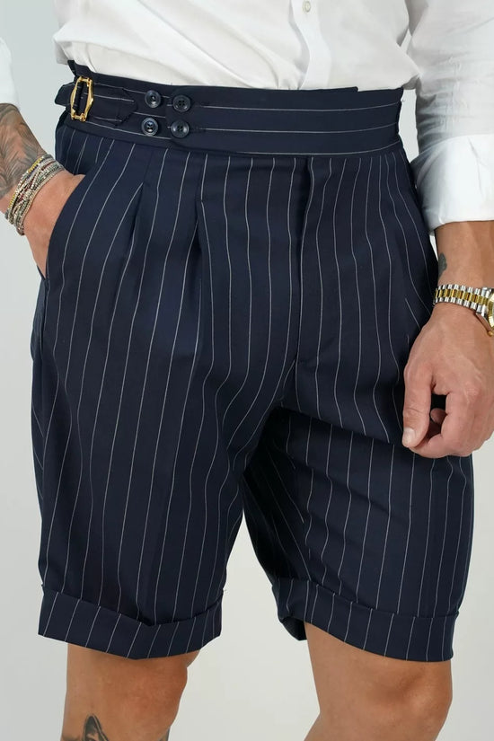 Bermuda 4 Bottoni - Fibbie Stringenti Laterali | Blu Gessato