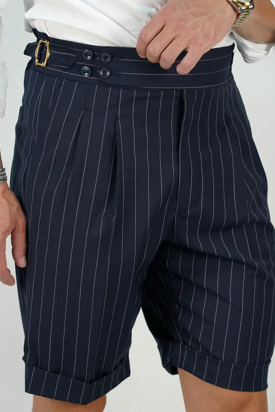 Bermuda 4 Bottoni - Fibbie Stringenti Laterali | Blu Gessato