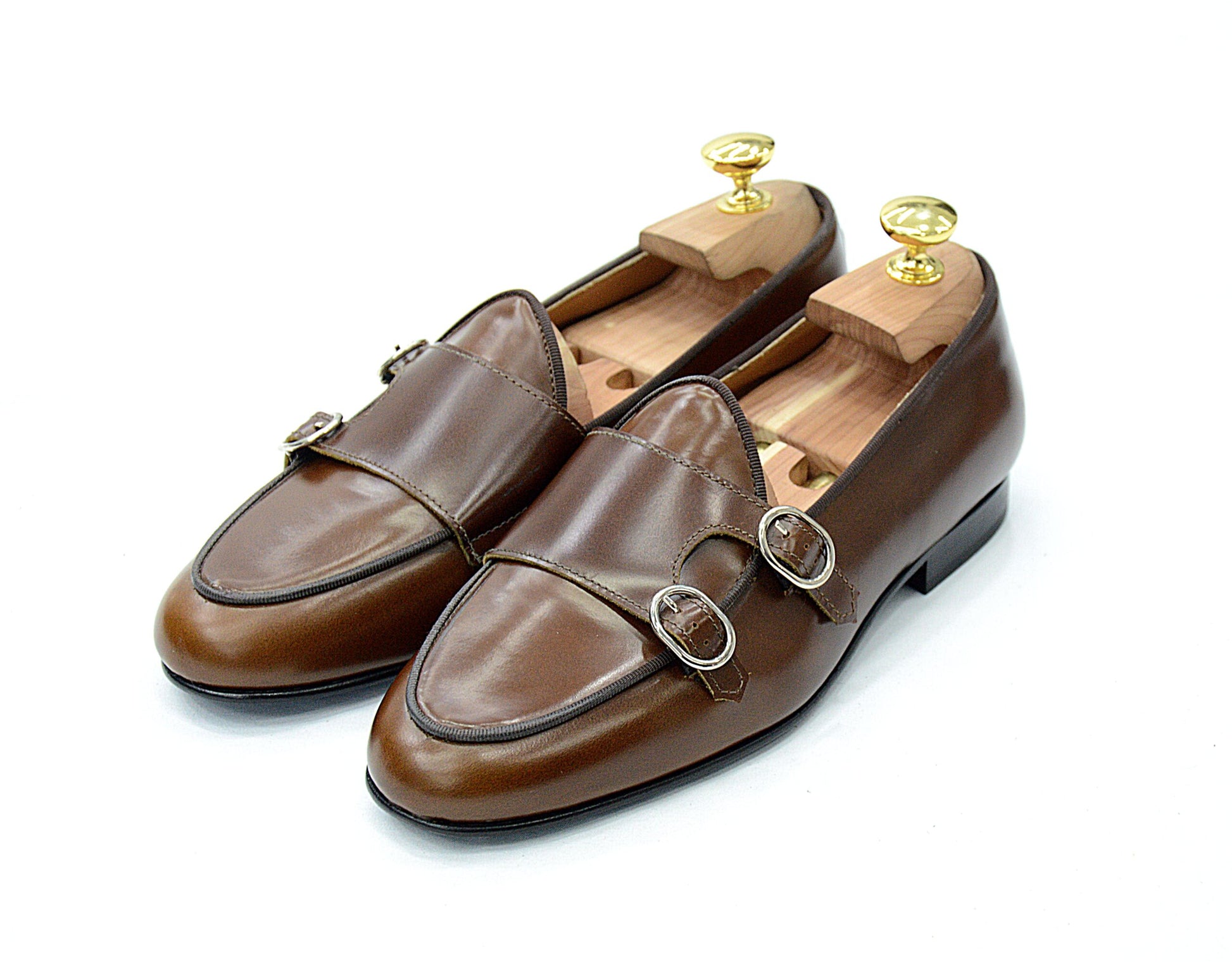 Mocassino doppia fibbia abrasivato cuoio