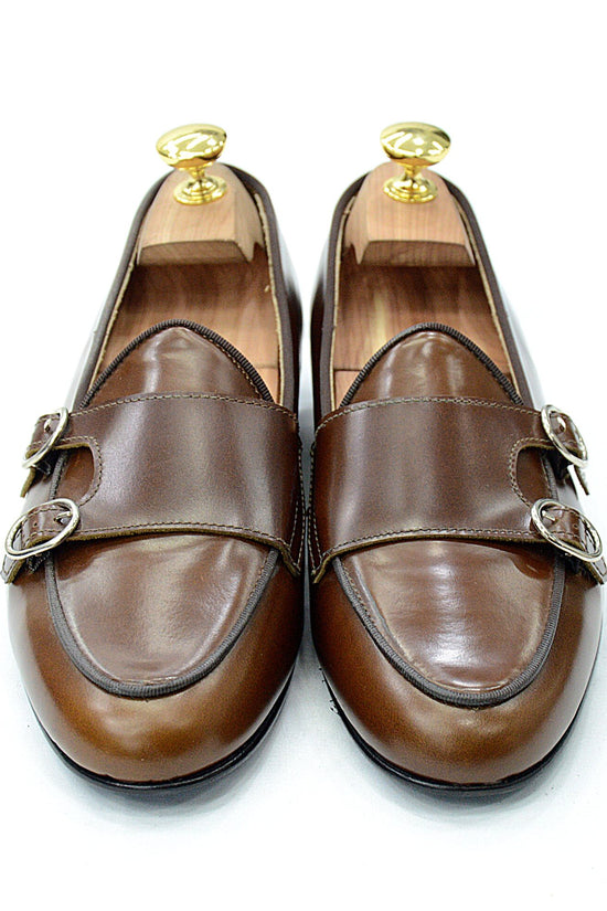 Mocassino doppia fibbia abrasivato cuoio