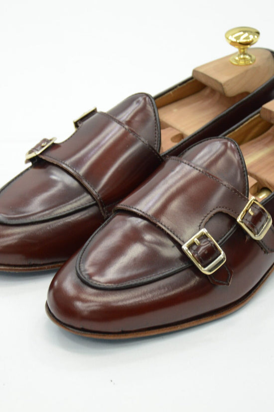 Mocassino doppia fibbia abrasivato brandy