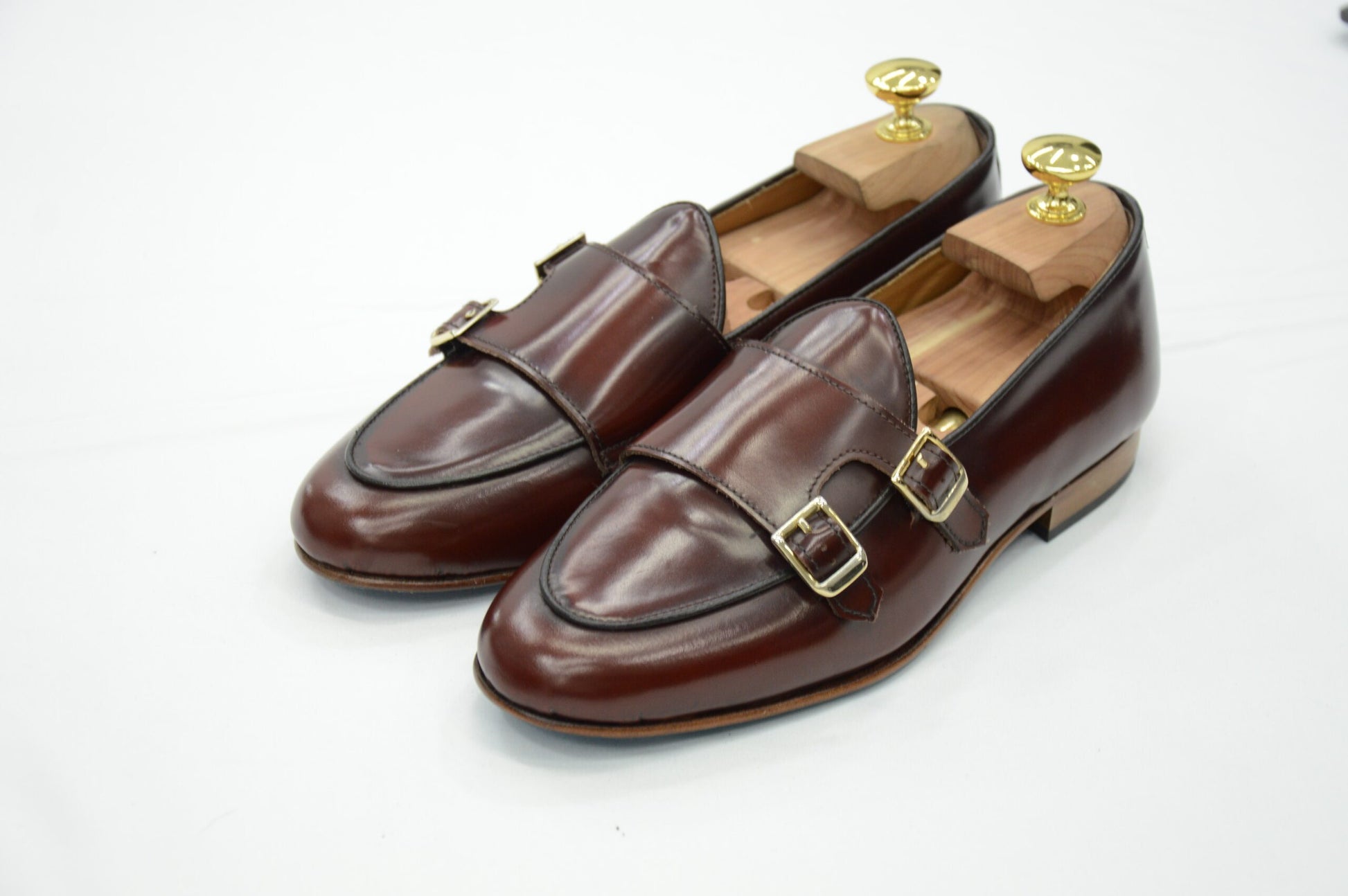 Mocassino doppia fibbia abrasivato brandy