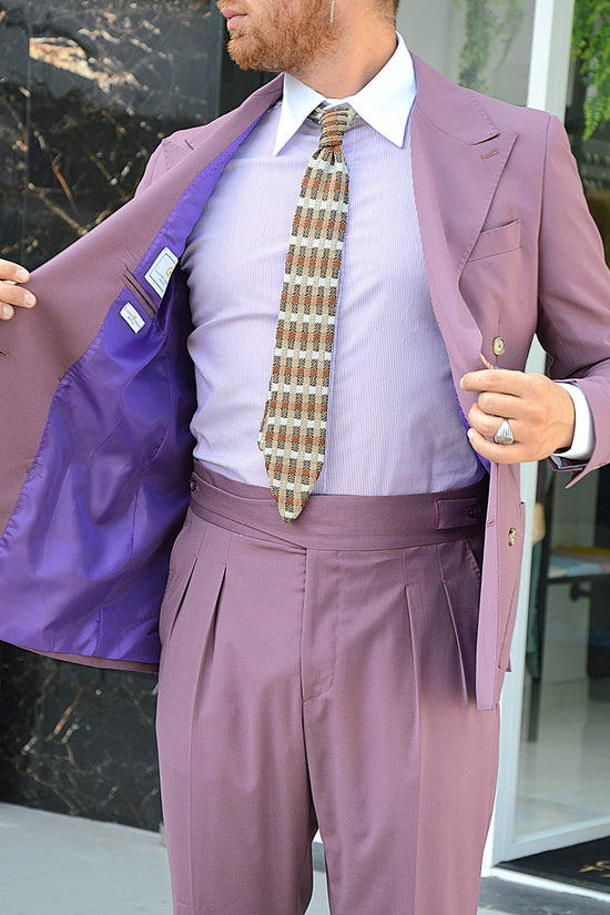 Camicia fantasia mille righe collo a vela con bottoni a scomparsa Lilla