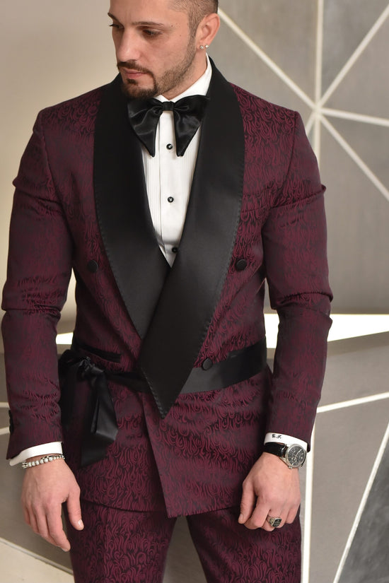 Smoking sciallato doppiopetto damascato con cintura
