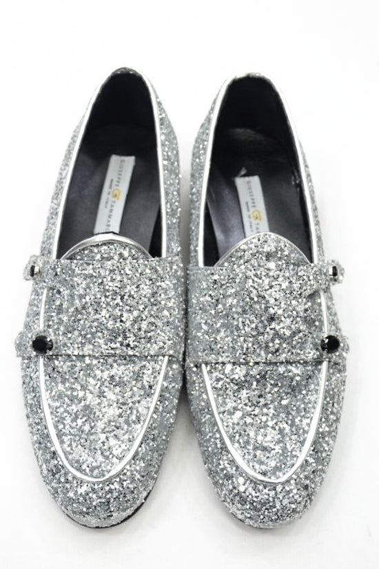 Mocassino Glitterato Argento con applicazioni in Pietra