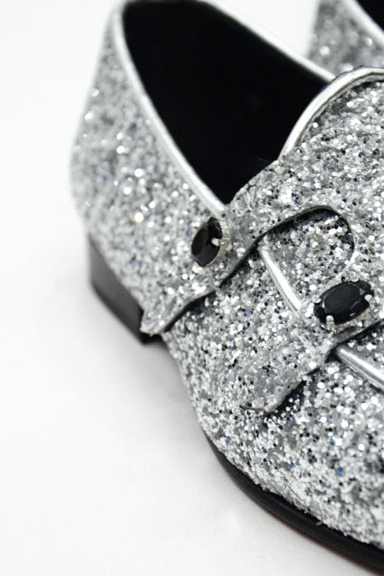Mocassino Glitterato Argento con applicazioni in Pietra