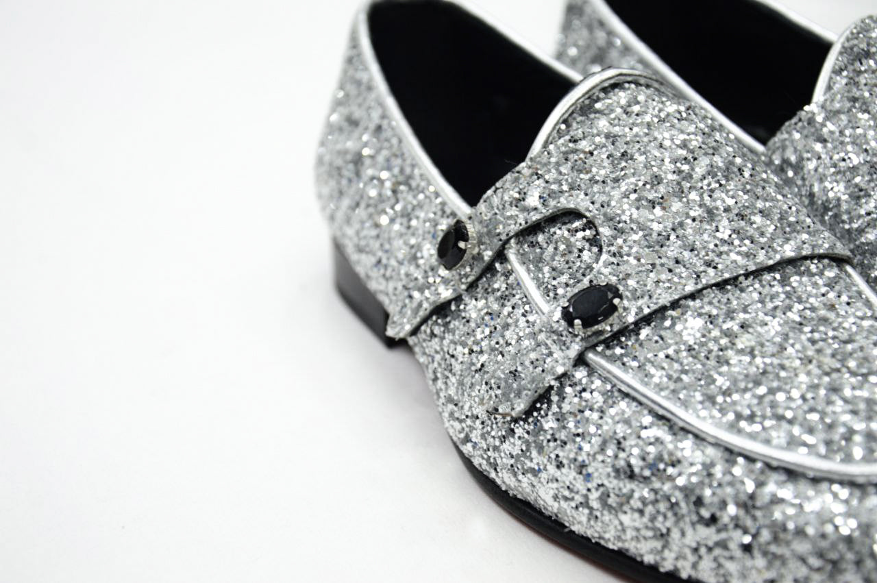 Mocassino Glitterato Argento con applicazioni in Pietra