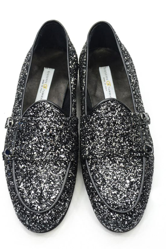 Mocassino Glitterato Nero con applicazioni in Pietra